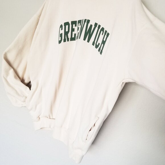 Brandy Melville John Galt Cream Greenwich Crew Neck Sweatshirt Oversized Pockets - Picture 14 of 16